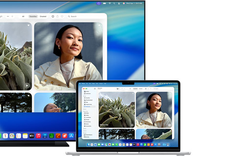 En Mac deler bilder til en flatskjerm-TV via Apple AirPlay