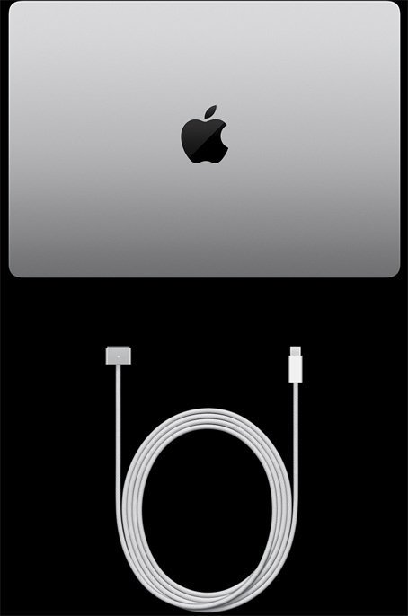 14 colių „MacBookPro“ ir „USB-C to MagSafe 3“ laidas