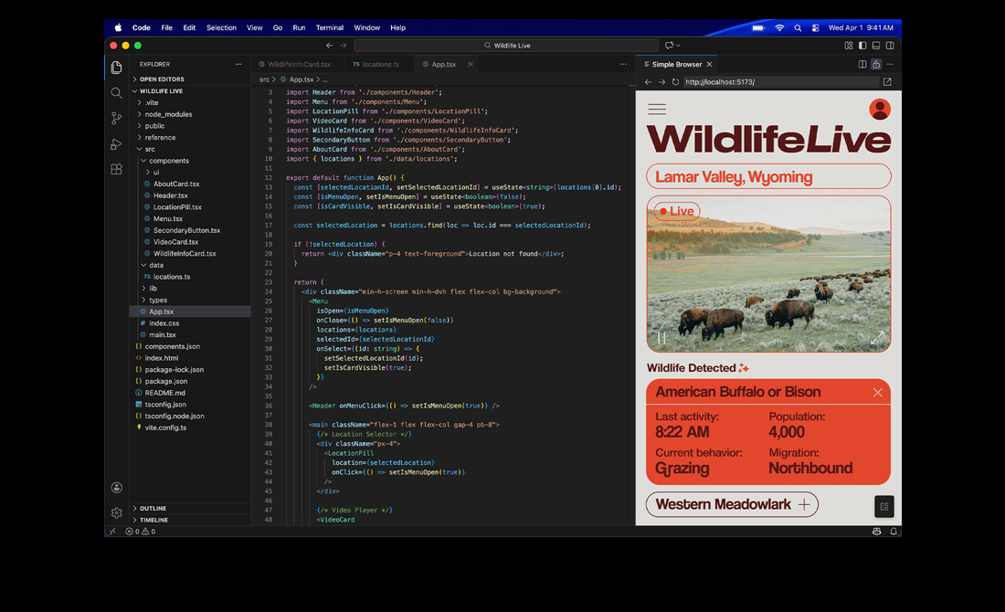 Ekran MacBooka Pro przedstawiający kodowanie aplikacji w Visual Studio Code