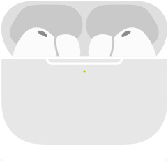 MagSafe Şarj Kutusu (USB-C) içinde AirPods Pro 3 çizimi, köşeleri yuvarlatılmış şarj kutusunun dış görünümü, LED pil gücü göstergesi, şarj kutusunun kapağı açık, inç ve milimetre olarak genişlik