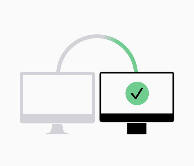 Ilustración simple que muestra la transferencia de datos a un notebook nuevo.