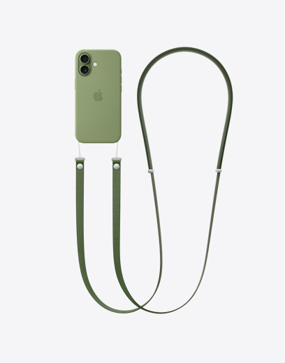 iPhone 17, заден екстериор, зелен кейс, зелена прикрепена Презрамка