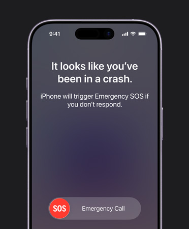 iPhone 17, преден екстериор, заоблени ъгли, използва функцията Crash Detection{