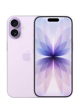 iPhone 17, zadná vonkajšia strana, levanduľová farba, sústava kamier Dual Fusion vľavo hore, logo Apple v strede, predná vonkajšia strana, levanduľová farba, Dynamic Island hore v strede
