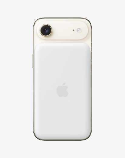 iPhone Air, заден екстериор, светлозлатист цвят, с прикрепена батерия MagSafe