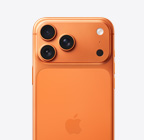 iPhone 17 Pro, заден екстериор, цвят космическо оранжево, Pro Fusion система камери в плато