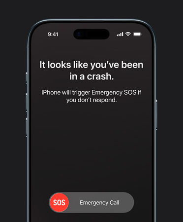 iPhone Air, преден екстериор, функция Разпознаване на катастрофа в процес на използване