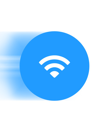 Blue Wi-Fi icon with a blue streak behind it signifying faster connection